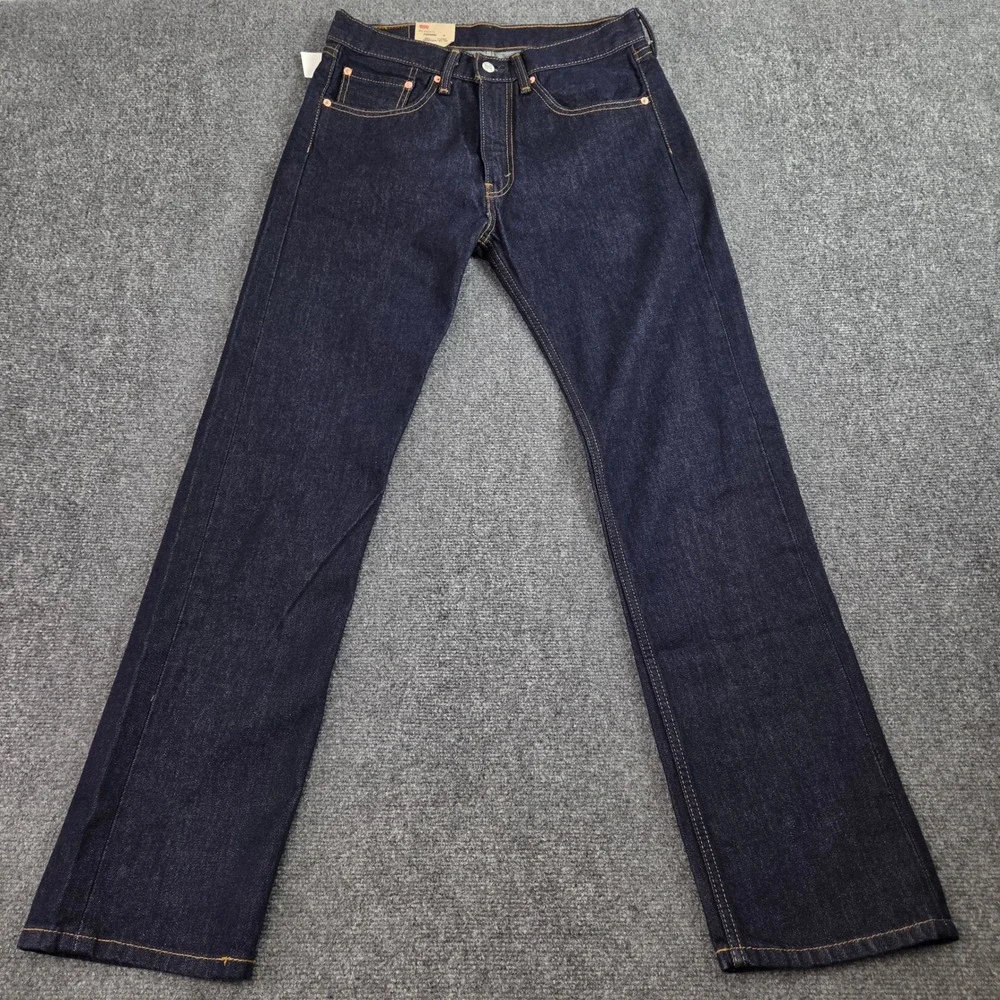 Levis 505 Regular Fit Jeans Mens 31x32 Dark Indigo Blue Denim Straight Deadstock